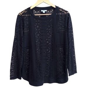 Bar 111 Black Semi Sheer Burnout Long Sleeve Top Size XL